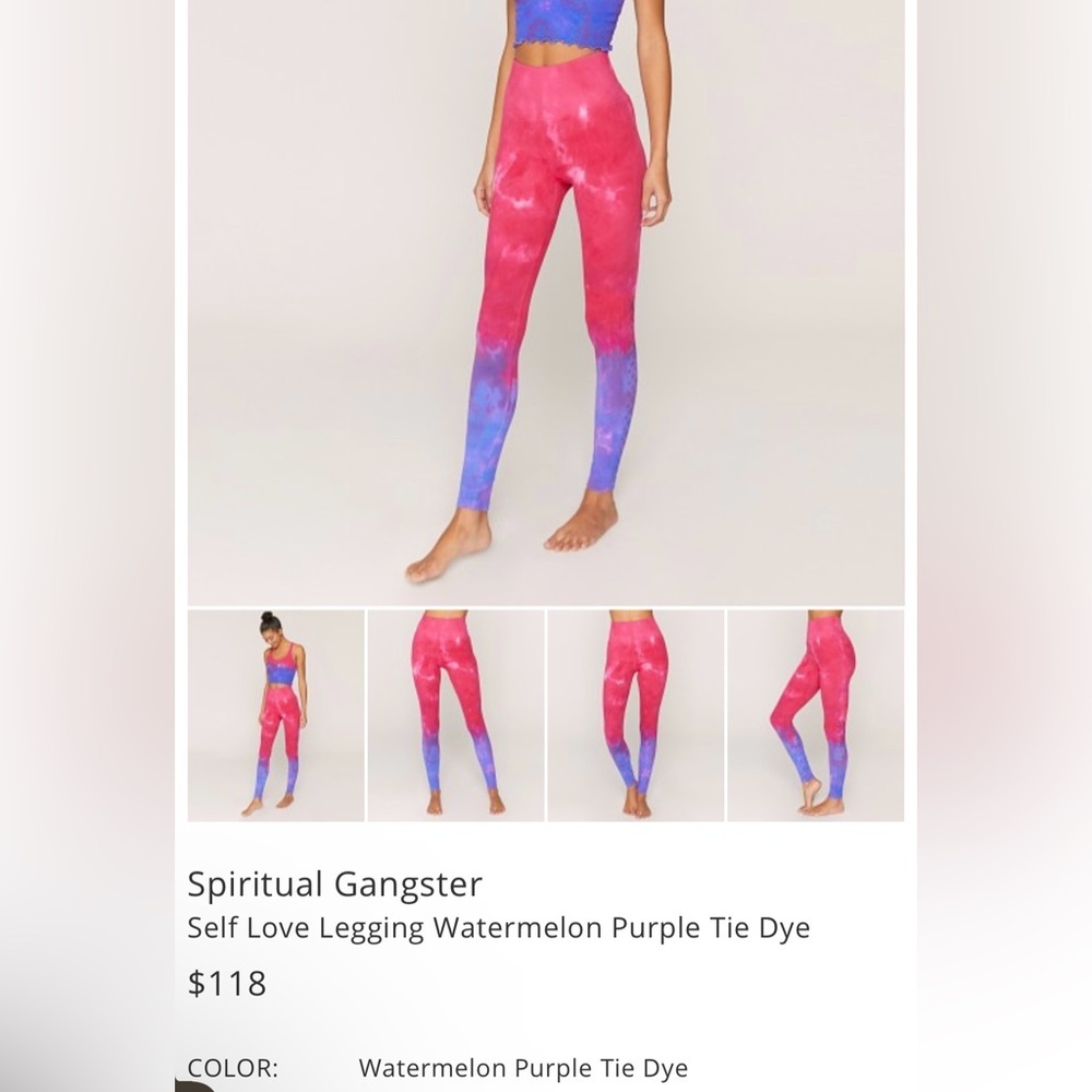 Spiritual Gangster $118 hombre leggings. Purple & pink. M/L. Tie dye. Like new - Picture 3 of 10